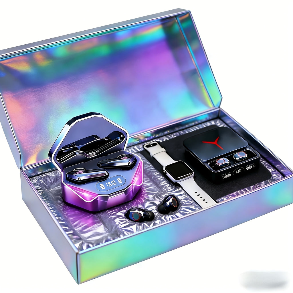 Gaming Headset Bundle with Luminous Headphone and Speaker Options, Five 3-Piece or 4-Piece Audio Set Selections with Watch Included in Selected Styles