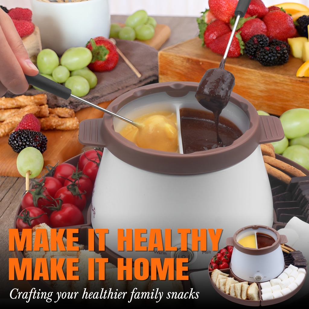 Electric Fondue Pot Set for Chocolate and Candy Melting, 2.5-Cup Listed Capacity with 2 Pots and Fondue Forks for Dessert Dipping and Home Entertaining