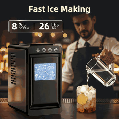 Selectable-Size Countertop Ice Maker with 26lb Daily Output Reference, Self-Cleaning Function, Interior Light, Basket and Scoop in White, Grey or Black-1