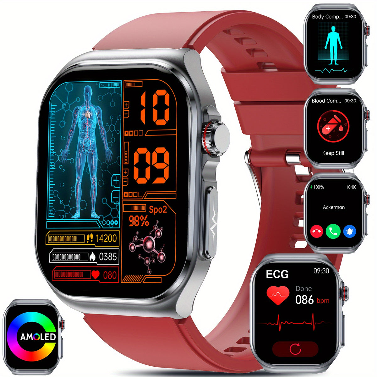 AMOLED Calling Smartwatch for Men and Women, 2.04-Inch Display, 530mAh Battery, NFC and Multi-Sport Modes with Magnetic Charging for iOS Android
