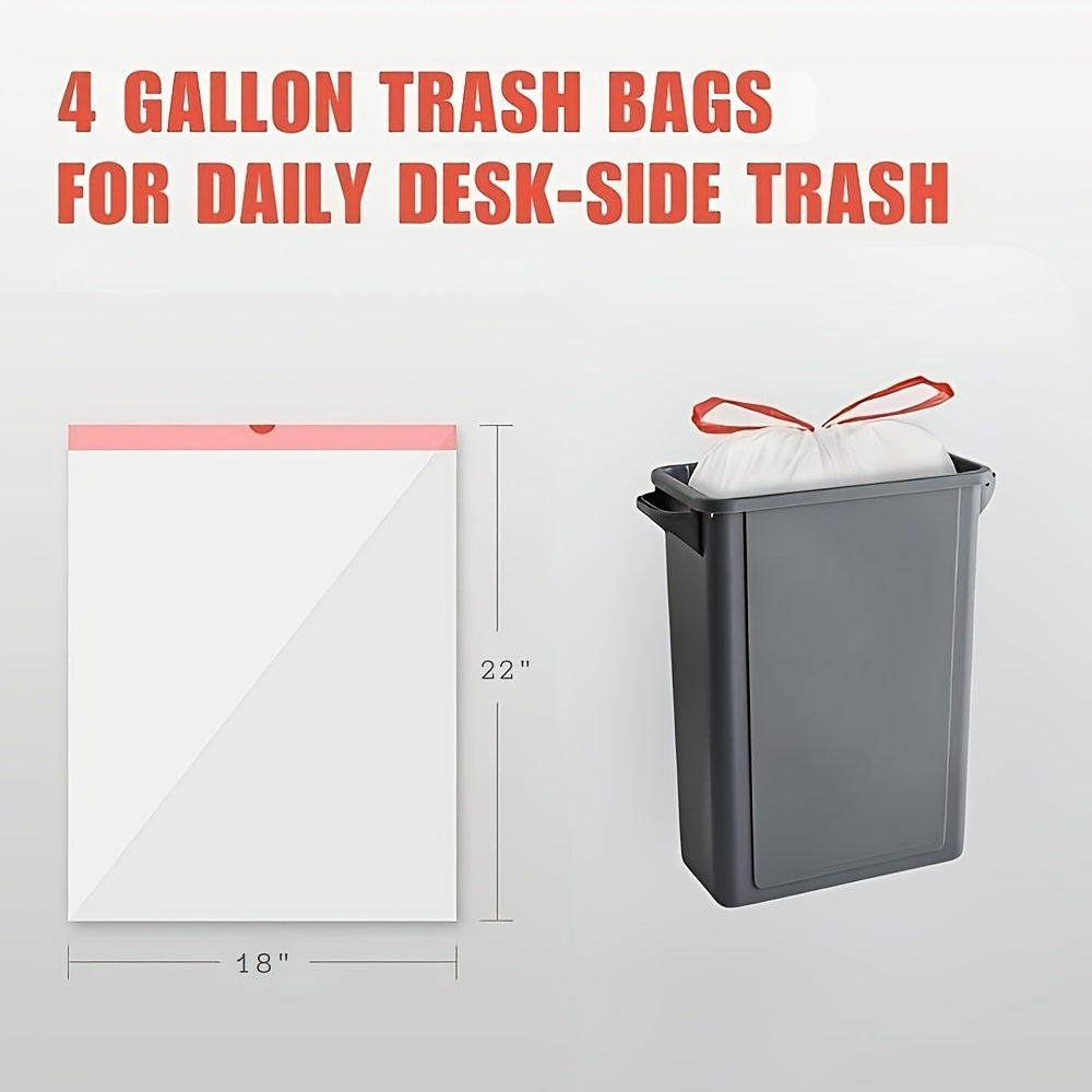 Drawstring Garbage Bags in 100-Count Packs, 4-Gallon or 13-Gallon Disposable Trash Can Liners for Compatible Kitchen, Office and Household Wastebaskets