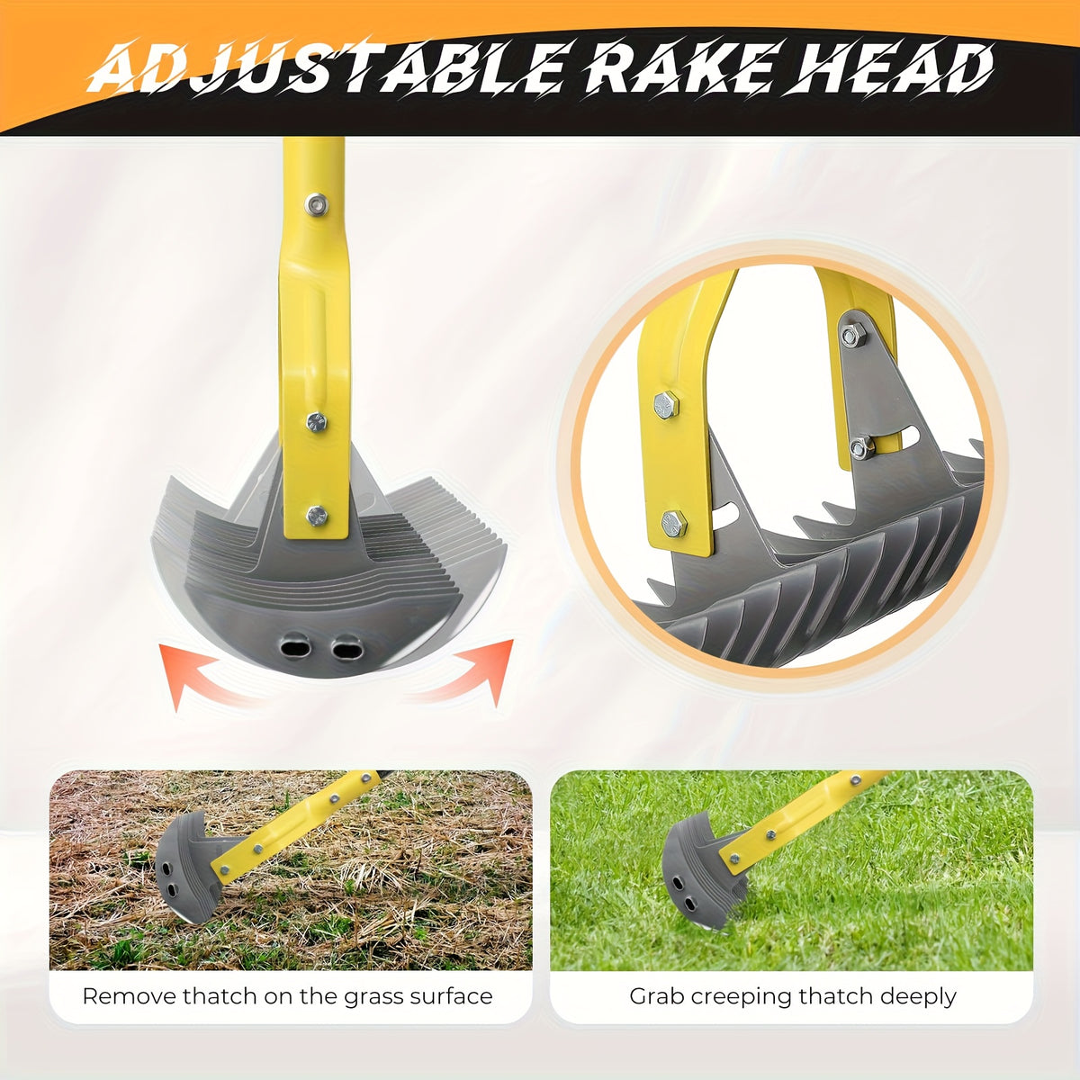 Thatch Rake with Listed 15-Inch Dethatching Blade, Manual Dual-Action Lawn Scarifier in 55inch or 72inch Models for Dead Grass Removal and Yard Care