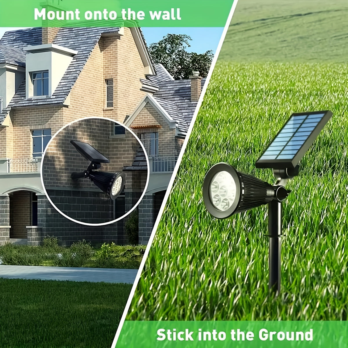Solar Landscape Spotlight Pair in White or Warm Light, Adjustable Garden Accent Lamps with Listed 7 LEDs and IP44 Rating for Ground or Wall Installation