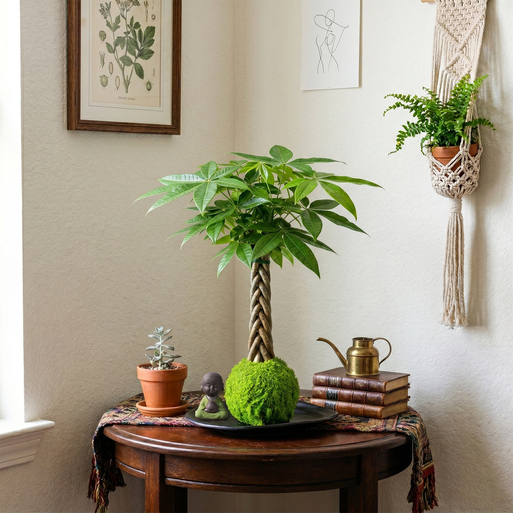 Live Money Tree Houseplant, Pachira Aquatica with Pot, Metal Bucket or Kokedama Bowl Options for Indoor Home and Office Decor, Birthdays and Housewarming Gifts