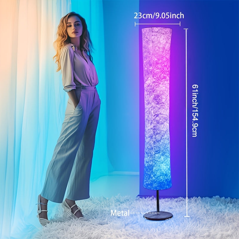 Smart LED Floor Lamp with White Fabric Shade, Music Sync, Color Scene Modes and App or Remote Control, 1pc or 2pcs for Living Rooms and Gaming Spaces