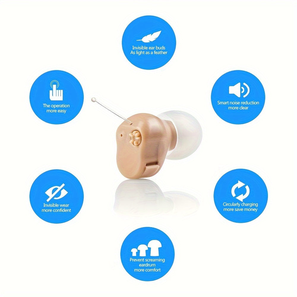 Battery-Powered Hearing Aid A10 with Compact Mini Amplifier Design and Three Listed Ear Tip Sizes, Non-Rechargeable 1pc or 2pcs Options for Adults