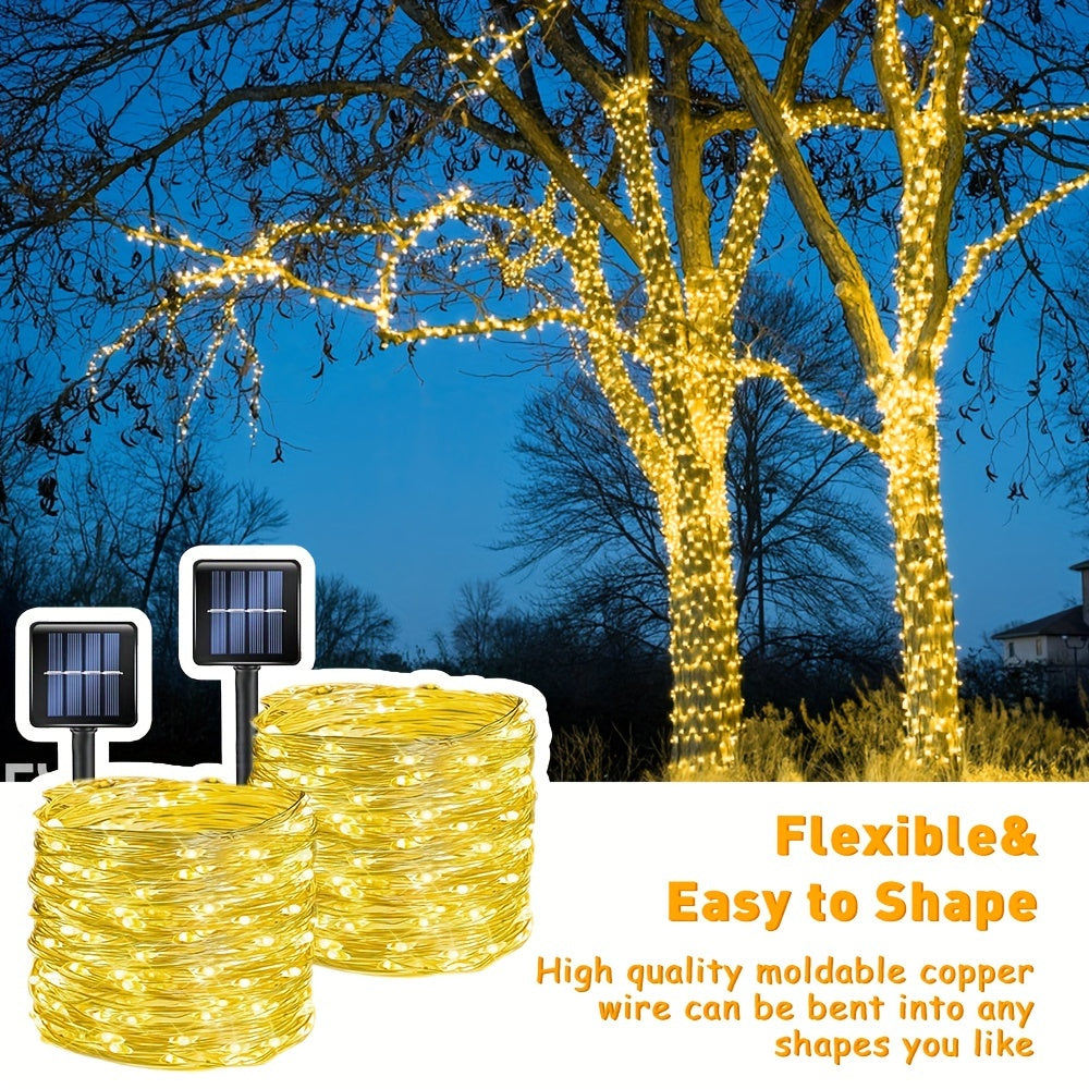 Two-Pack Solar Fairy Lights in Warm White, White or Multicolor, Eight-Mode Wording for Garden, Tree and Holiday Displays with 104Ft 300LED Size Label