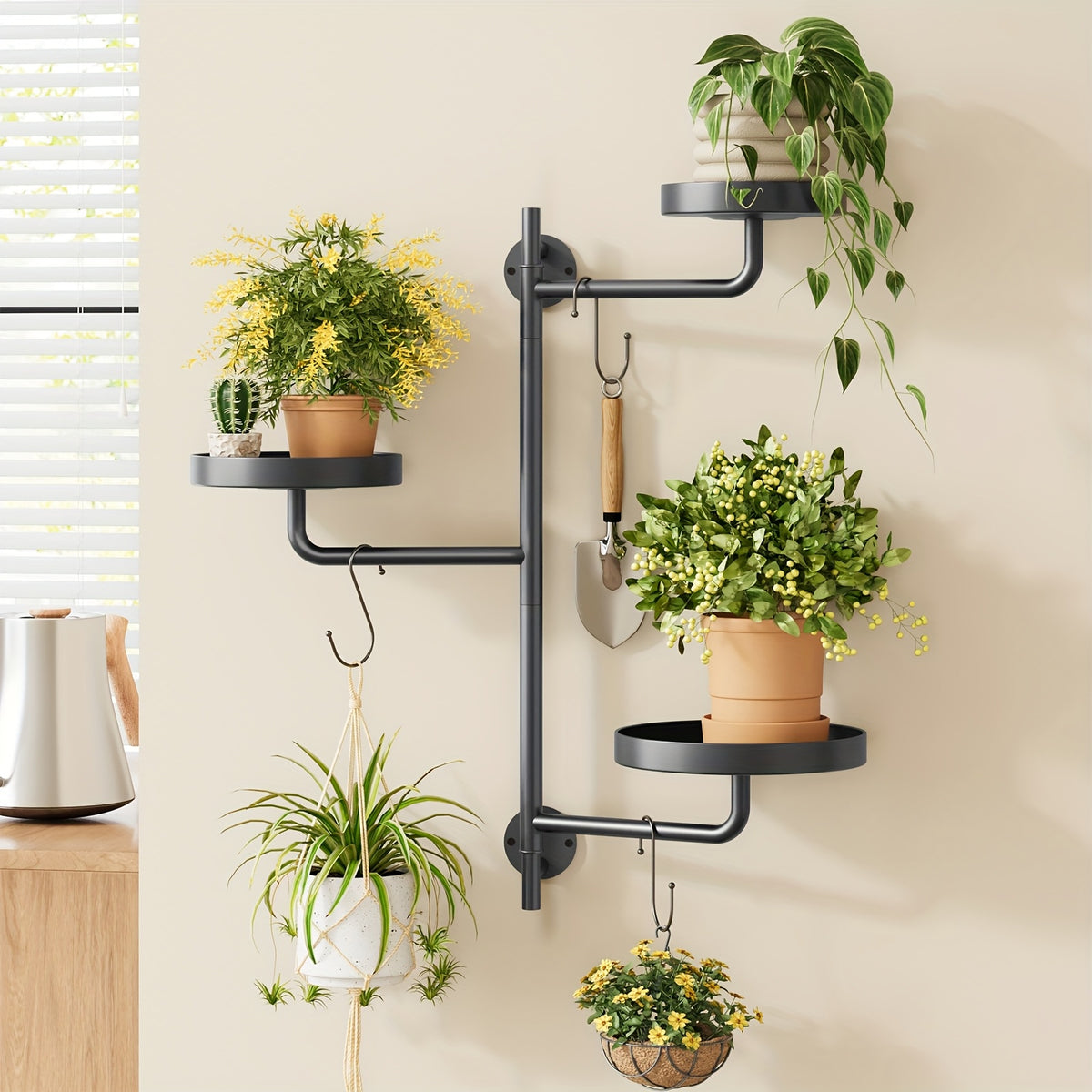 Rotating Wall Plant Stand with Three-Tier Metal Design for Indoor Potted Plant Displays, Window-Area Decor and Living Room Arrangements, 3pcs Option