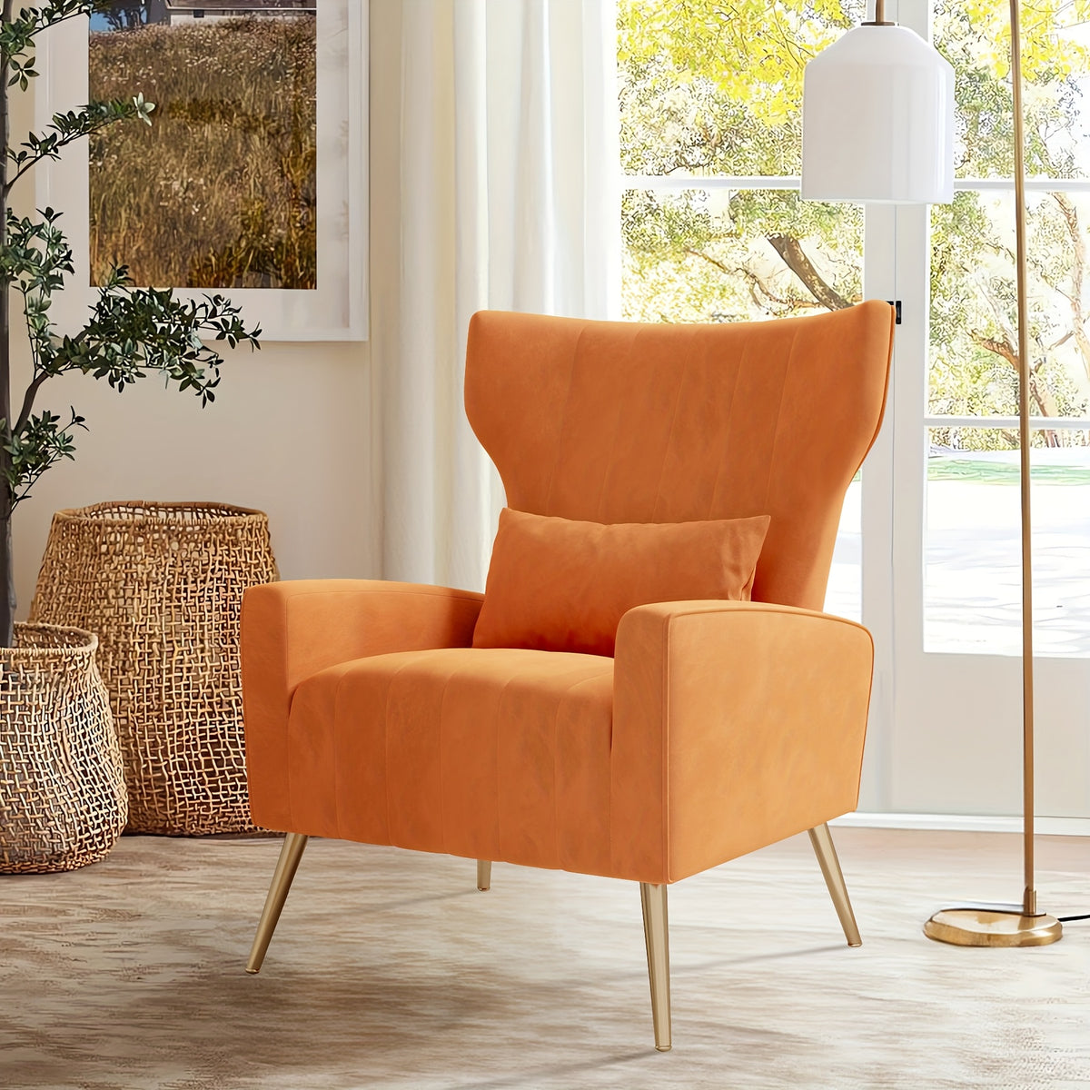 Velvet Accent Armchair with Metal Legs and Spring Support, Sponge-Filled Mid-Century Modern Reading Chair for Living Room and Cozy Seating Corners