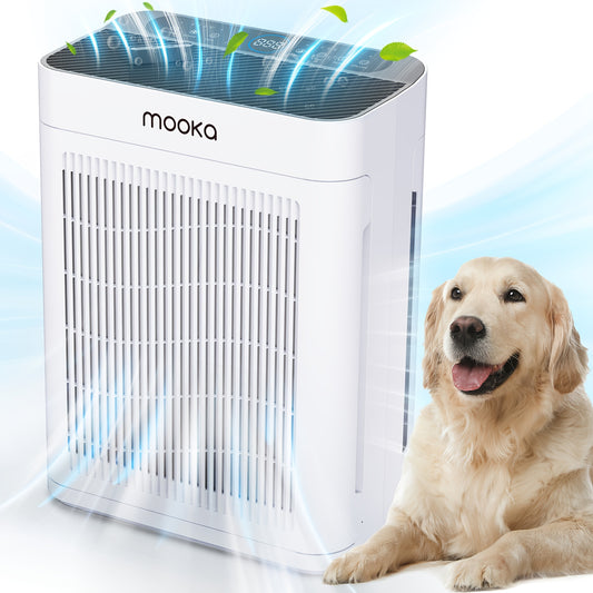 Large Room Air Purifier MOOKA TM06 with Double-Sided Design, Washable Pre-Filters, PM2.5 Air Quality Sensor, Turbo and Auto Modes for Home and Pet Owners