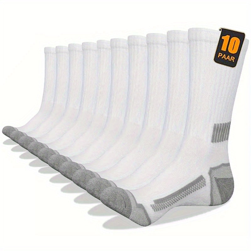 Men's Sports Socks 10-Pair Pack with Cushioned Heel and Toe, Arch Support and Breathable Polyester Knit in White, Grey or Mixed Color Options