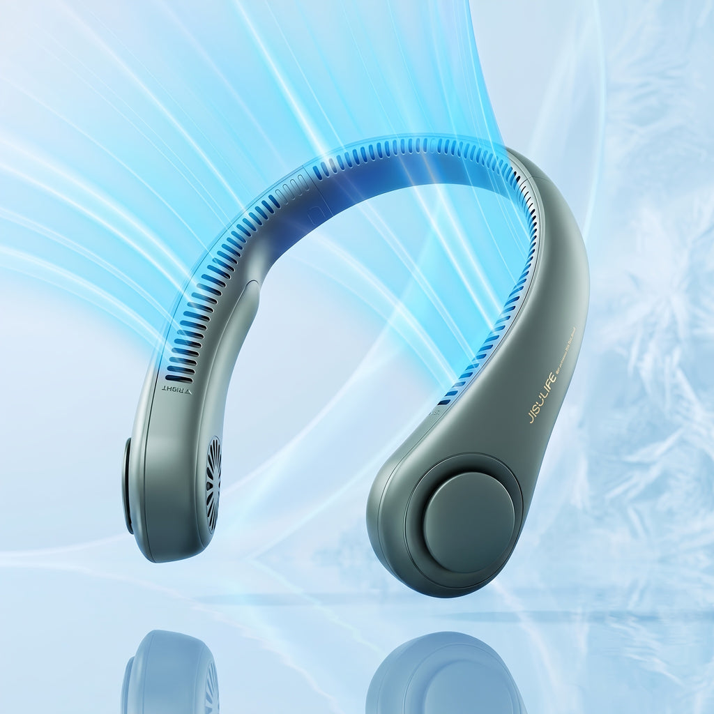 Three-Speed Neck Fan JISULIFE with 78 Air Outlets, 4000mAh Rechargeable Battery and Hands-Free Bladeless Design for Travel, Office and Summer Events