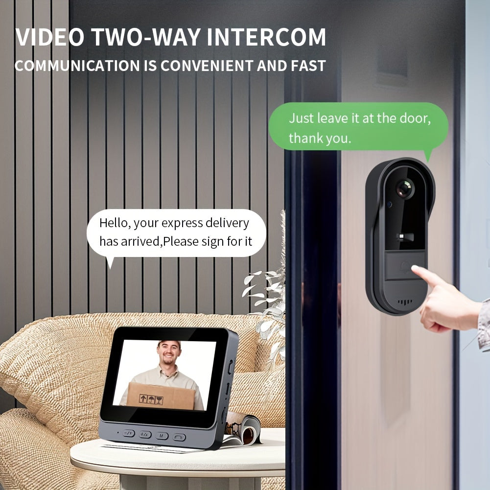 Indoor Monitor Video Doorbell with Listed 4.3-Inch Screen, Two-Way Talk and Infrared Night Vision, Black Wireless SD Card Options and Separate WiFi Style