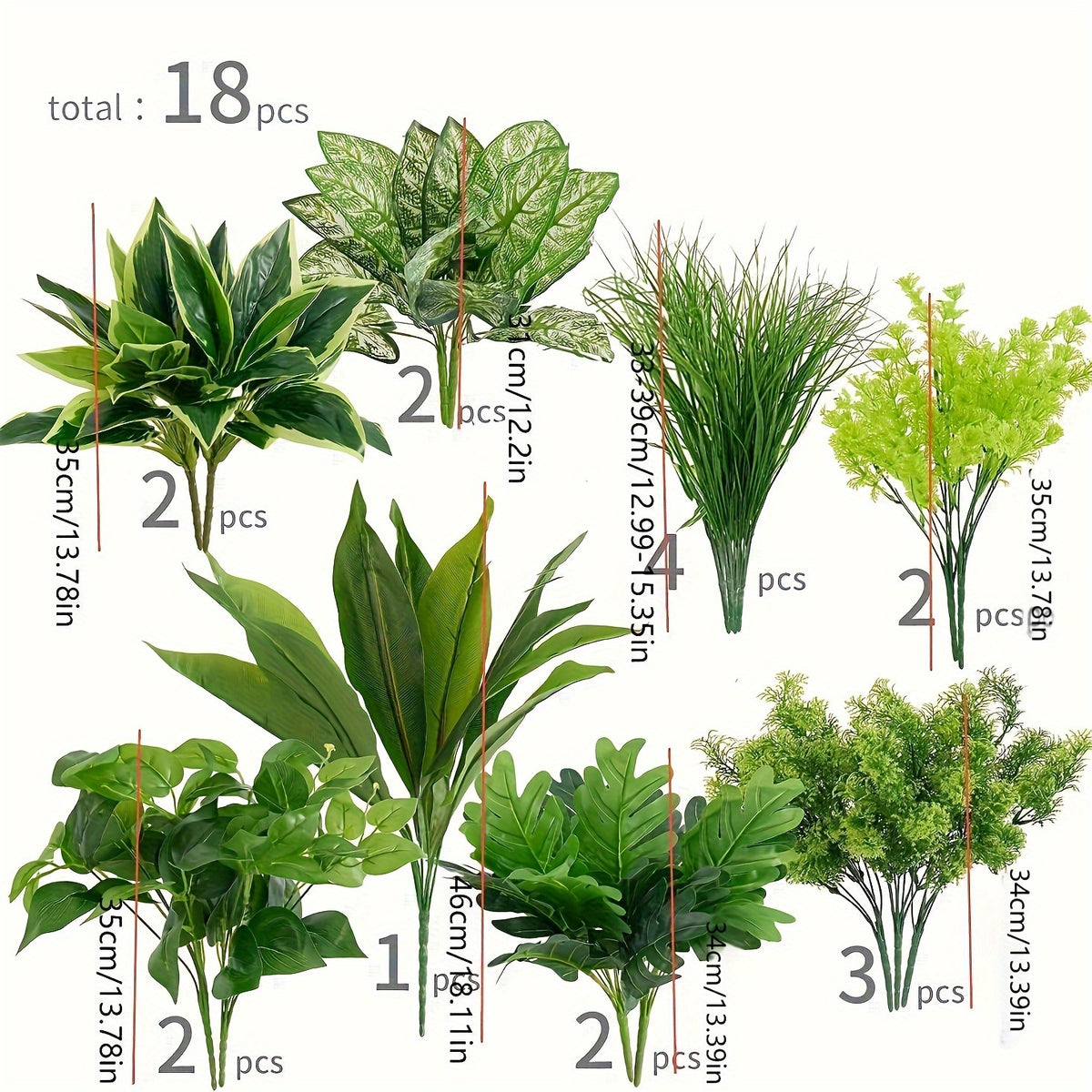 Artificial Boxwood Stems with Green Plastic Foliage, 18-Piece Faux Greenery Set for Window Box Displays, Porch Planters, Wedding Arrangements and Farmhouse Decor