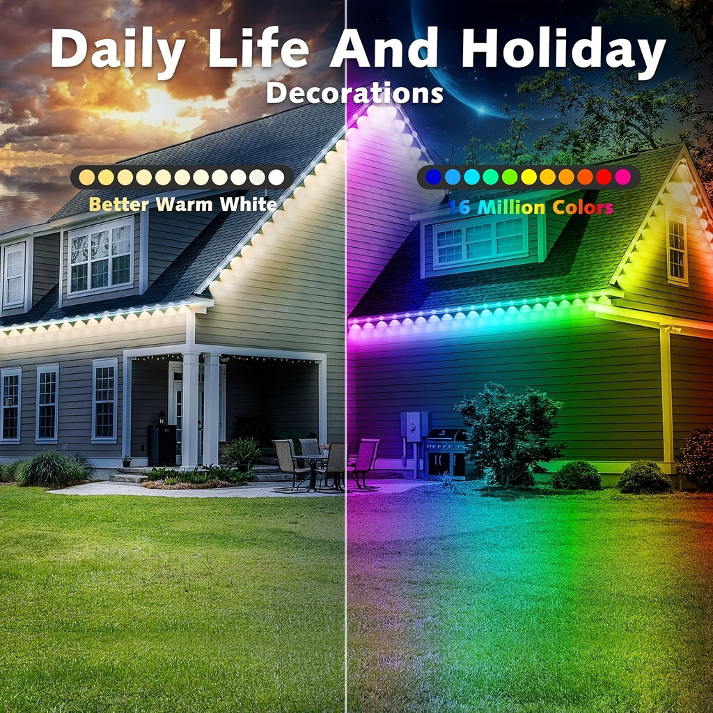 Permanent RGB Outdoor Lights with Listed 400ft Length, LED Eaves Lighting with App and Remote Control for Christmas, Holiday and Everyday House Accent Decor