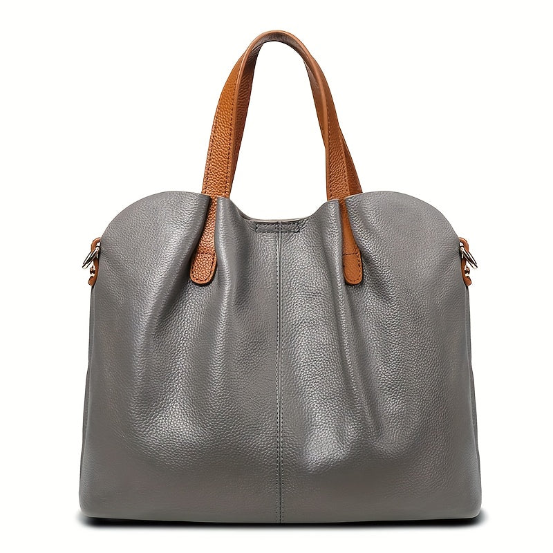 Wrist Strap Tote Handbag for Women with Listed Cowhide Leather and Crossbody Carry Styling, Five Color Options for Daily Outings and Travel Wardrobes