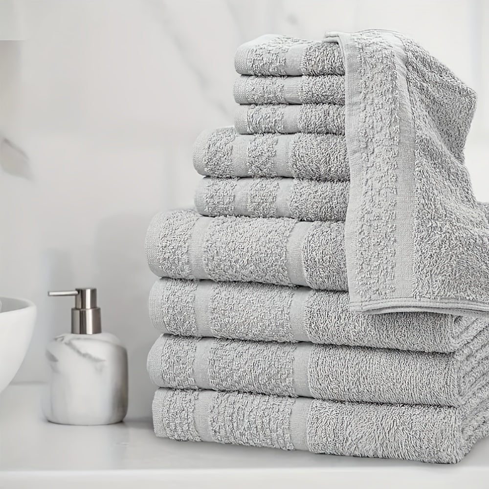 Cotton Bath Towel Set in Solid Colors with Named 16 or 32 Piece Packages and Additional Color Choices for Household Bathroom Linens and Guest Washroom Use