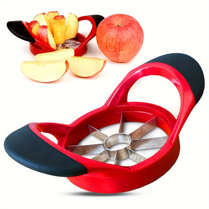 Stainless Steel Apple Slicer with Red Ergonomic Design, One-Piece Coring and Slicing Tool for Home Cooking, Fruit Snacks and Apple Baking Preparation
