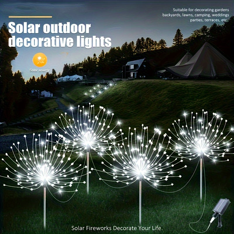 Solar Fireworks Garden Lights 8-Piece Set, Decorative Outdoor LED Lights with Listed Eight Modes in Multicolor, Warm or White Options for Lawn and Holiday Displays