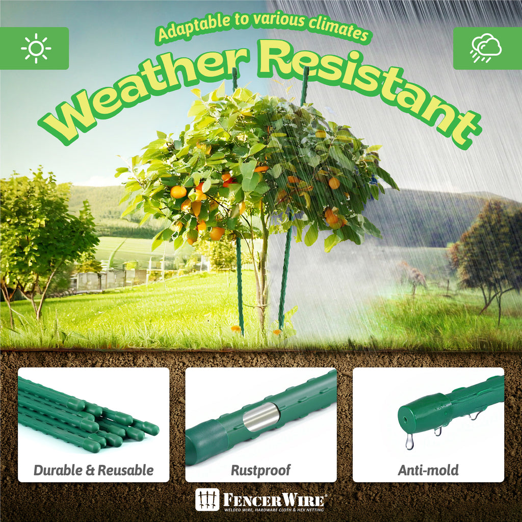 Metal Plant Support Stakes 25-Pack by CAPHAUS, Plastic-Coated Ridged Garden Poles in 3 to 7 Foot Options for Tomatoes, Beans, Cucumbers and Potted Plants