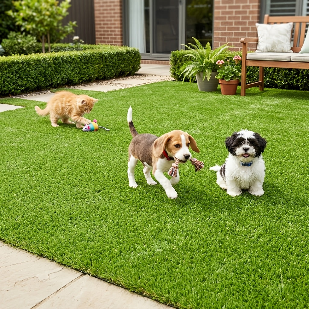 Artificial Turf Outdoor Rug in 5ft x 8ft or 4ft x 10ft Size Options, Fake Grass Mat for Decorative Patio Arrangements, Garden Displays and Backyard Party Planning