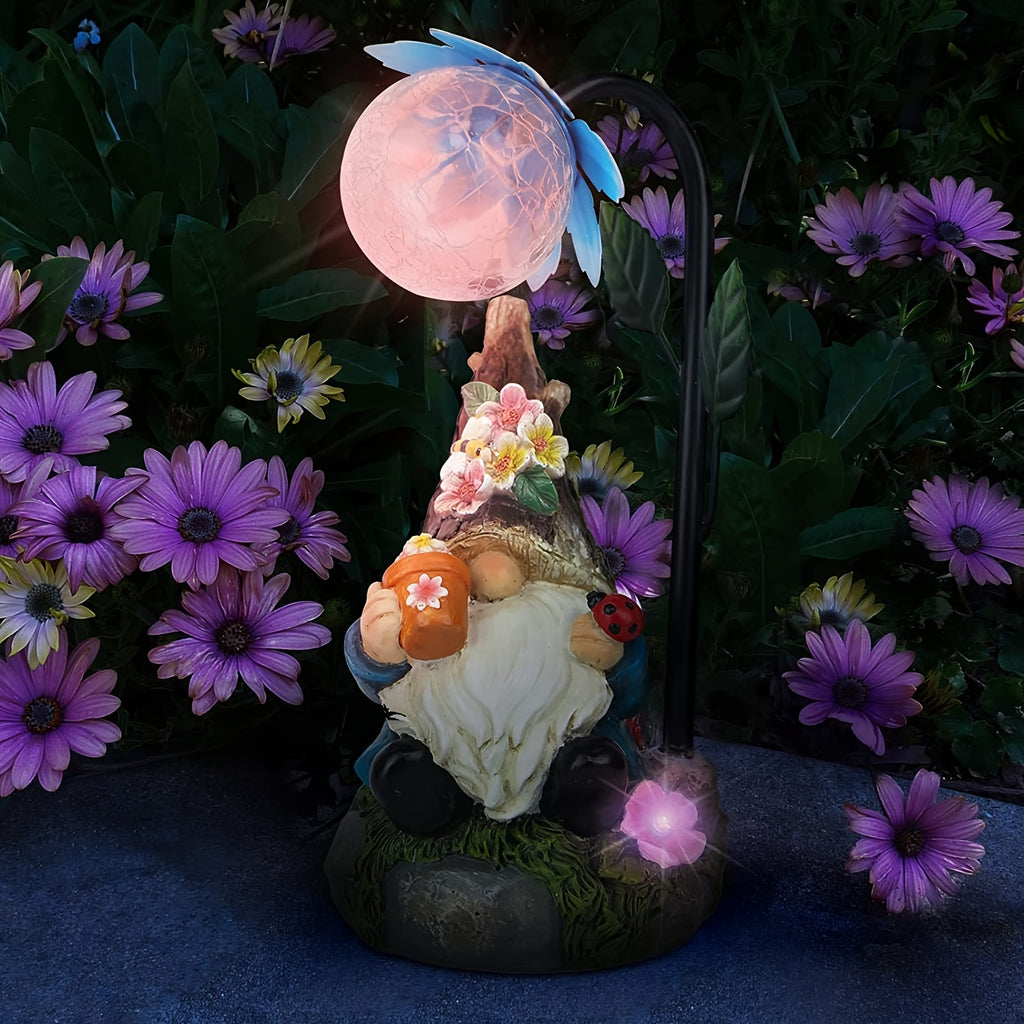 Solar Garden Gnome Statue with Colorful Gradient LED Light, Red or Blue Decorative Ornament for Patio, Balcony, Flower Bed and Yard Gift Displays