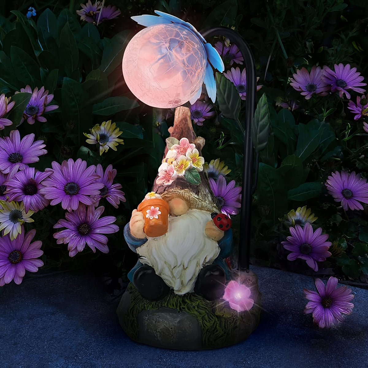 Solar Garden Gnome Statue with Colorful Gradient LED Light, Red or Blue Decorative Ornament for Patio, Balcony, Flower Bed and Yard Gift Displays