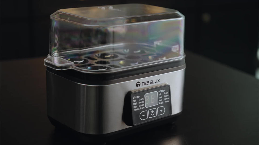 Electric Rapid Egg Cooker by TESSLUX, 6-Egg Capacity with Auto Shut-Off for Hard-Boiled Eggs, Poached Eggs, Scrambled Eggs and Omelets