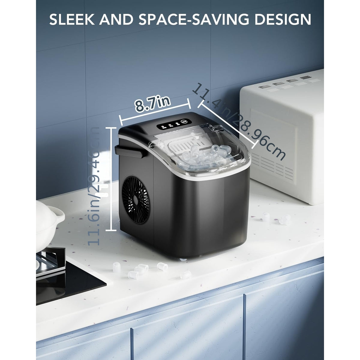 Bullet Ice Maker Countertop, 26 Lbs/24H Portable Ice Maker Machine, Self-Cleaning, Chewable Bullet Ice, One-Touch Operation, Stainless Steel Ice Maker for Kitchen, Office, and Home Bar Use