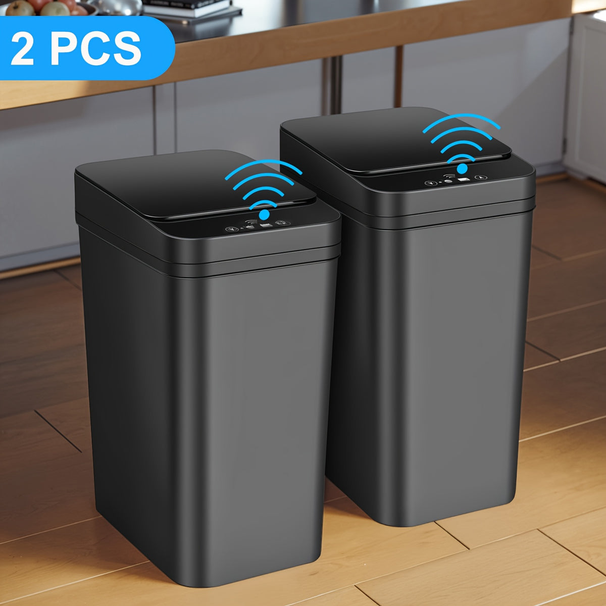 2.8 Gallon Touchless Trash Can Set, Two-Piece Slim Motion Sensor Garbage Bins with Automatic Lids in White or Black for Bathroom, Bedroom and Home Office