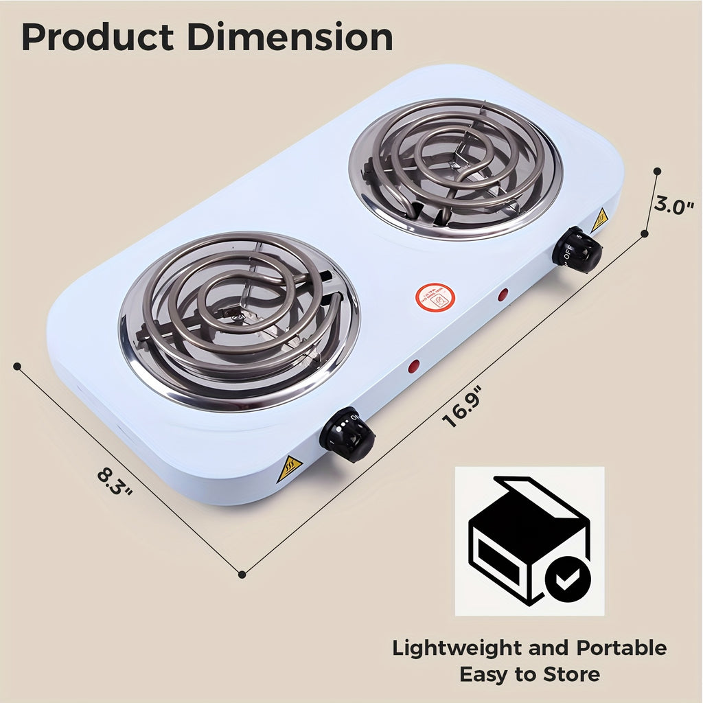 2000W Electric Double Burner Hot Plate, Listed 110V Countertop Stove with Five Adjustable Heat Settings and Black or White Options for Home Kitchen Cooking