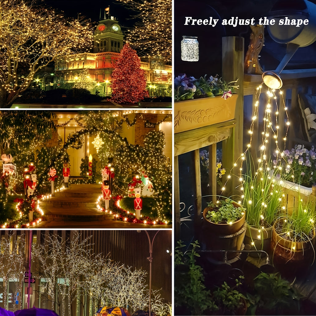 Four-Pack Solar String Lights with Listed 400 LEDs and 160ft Total Length, Eight-Mode Wording and Warm, White, Multicolor or Green Labels for Garden Decor