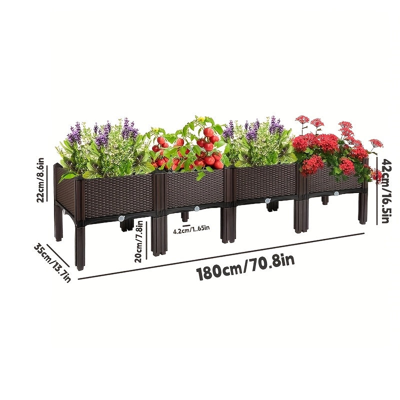 1/2/4pcs Linkable Leg Elevated Planters, Classic Woven Black Plastic Planting Boxes, Suitable for Outdoor Use - Ideal for Growing Flowers, Vegetables, And Herbs | Lightweight And Durable, Multi-Component Design Elevated Planter