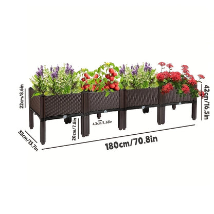 Linkable Elevated Planter Boxes with Legs, Black Woven-Style Plastic Garden Containers with Drainage Holes for Flowers, Herbs and Vegetables, 1, 2 or 4 Pieces