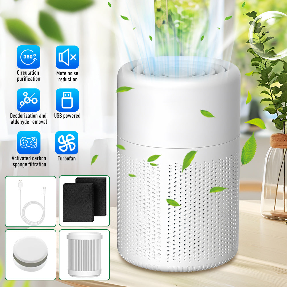 Air Quality Sensor Air Purifier with Listed HEPA 3-in-1 Filtration and Low-Noise Sleep Mode, Compact White Air Cleaner for Bedrooms, Offices and Living Rooms
