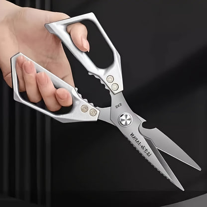 202 Stainless Steel Meat Scissors, Single-Pair Heavy Duty Poultry Shears in Moon Silvery for Chicken Preparation, Home Kitchens and Outdoor Cooking