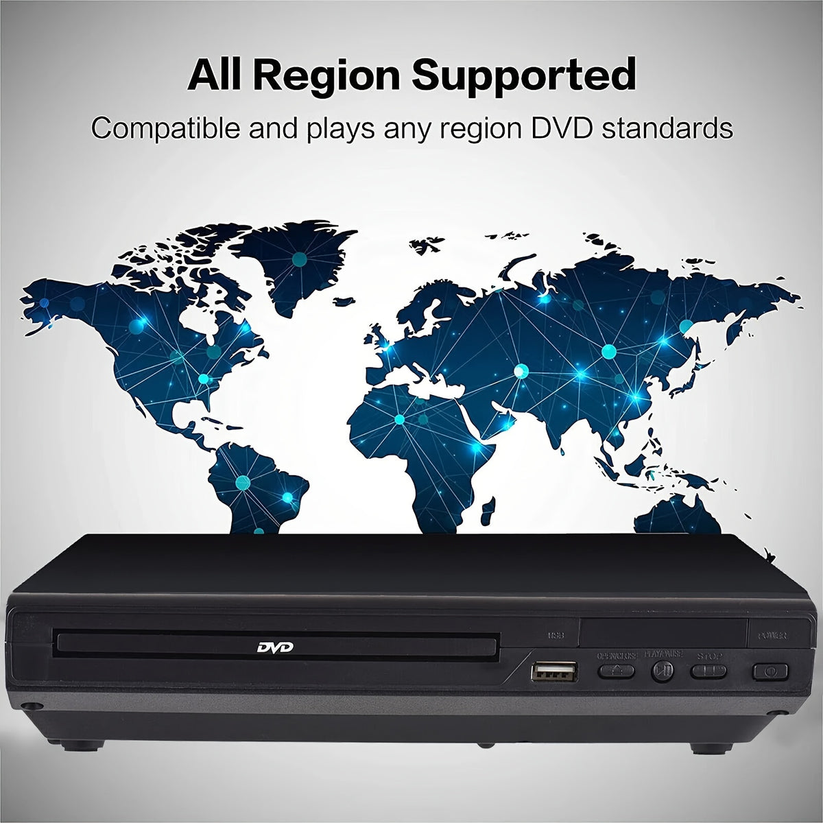 AV Output DVD Player for TV in Black with USB 2.0 Media Playback, Remote Control, Resume Function, CD-R and CD-RW Support and Included Three-in-One AV Cable