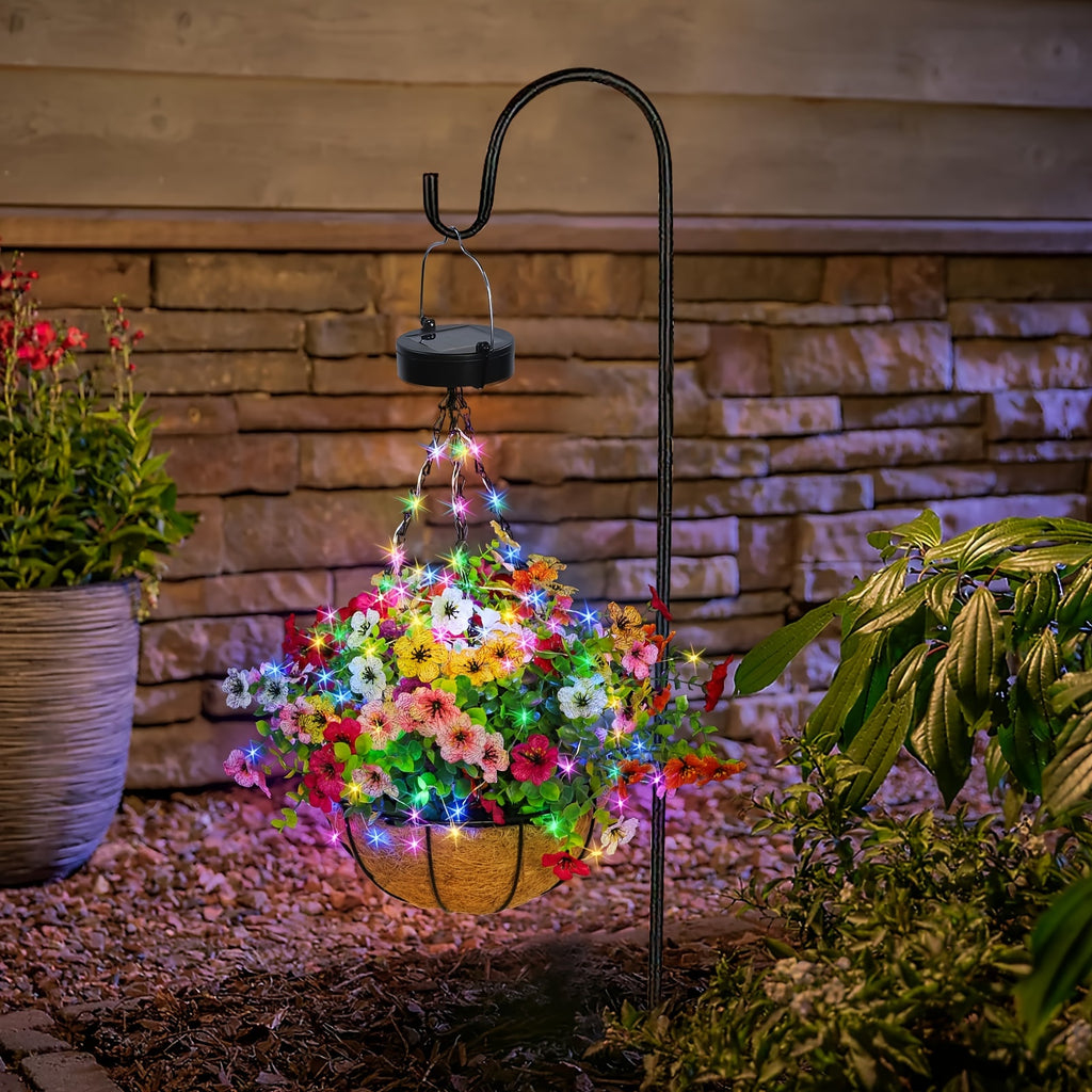 Solar Hanging Flower Baskets, Artificial Floral Decor with Coco Coir Liner and Listed 10-Inch Size, Multicolor Selection Labels for Porch and Patio Displays