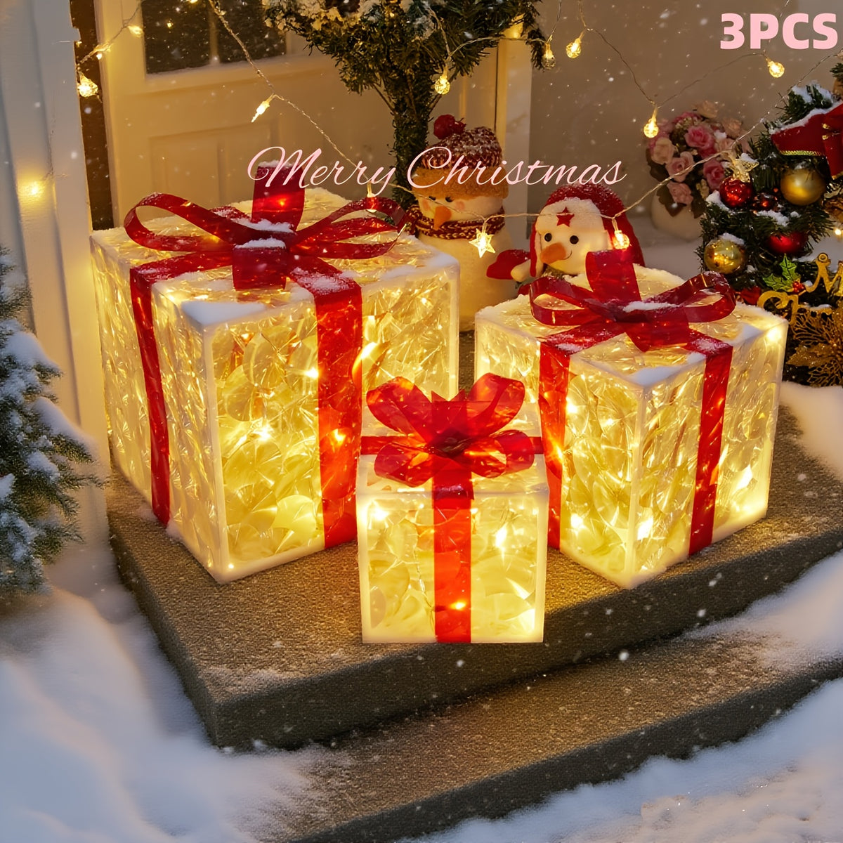 Christmas Gift Box Lights, 3-Pack 75-LED Warm Holiday Decoration with Remote Control, Timer and 8 Lighting Modes for Indoor and Outdoor Displays