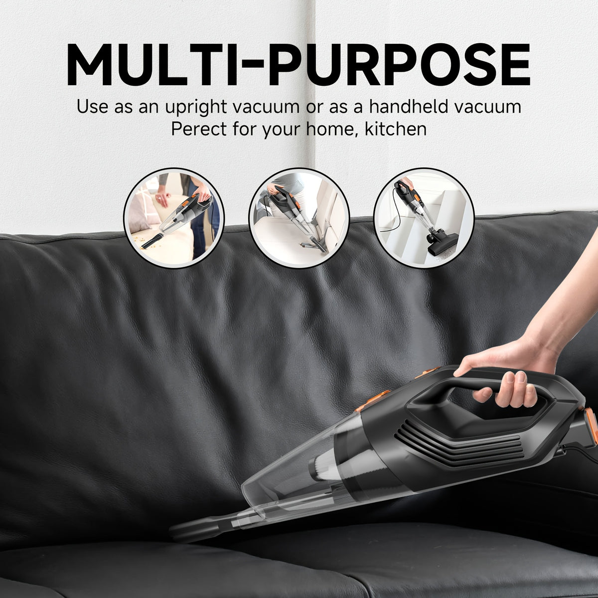 Convertible Stick Handheld Vacuum with Listed 6-in-1 Basic Design, 5.18lb Weight, Washable HEPA Filter, Dust Cup and Crevice Tool in Four Home Cleaning Color Options