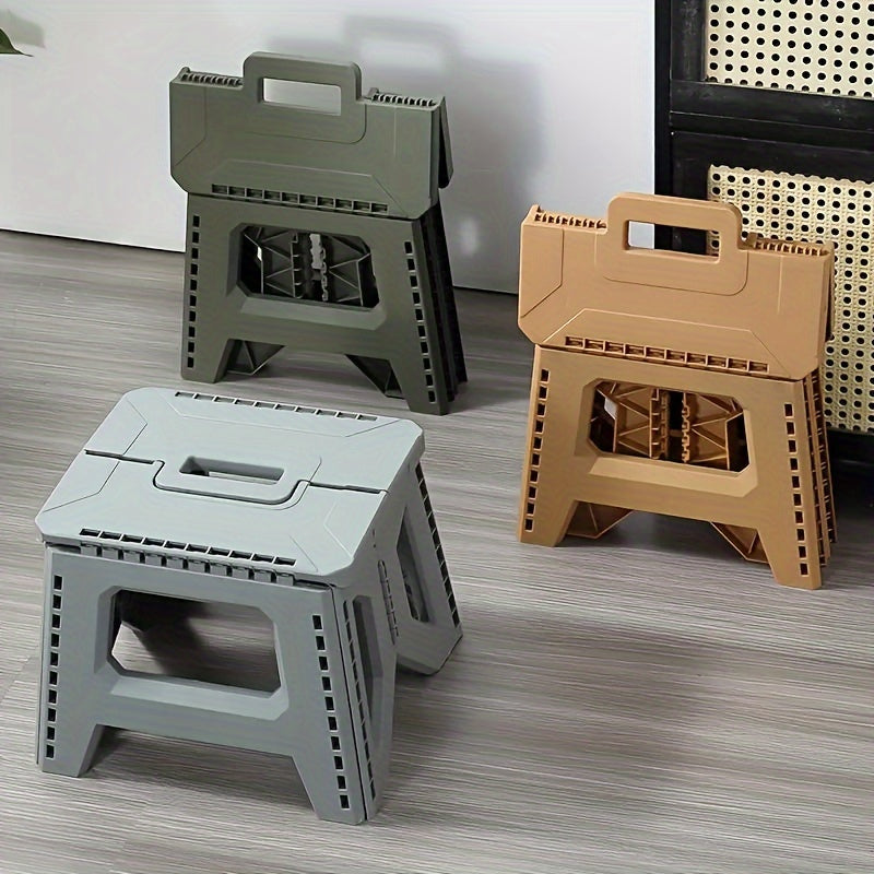 Portable Folding Stool with Carry Handle, Single Square PP Plastic Collapsible Seat in Five Colors for Indoor Gatherings, Picnics and Fishing