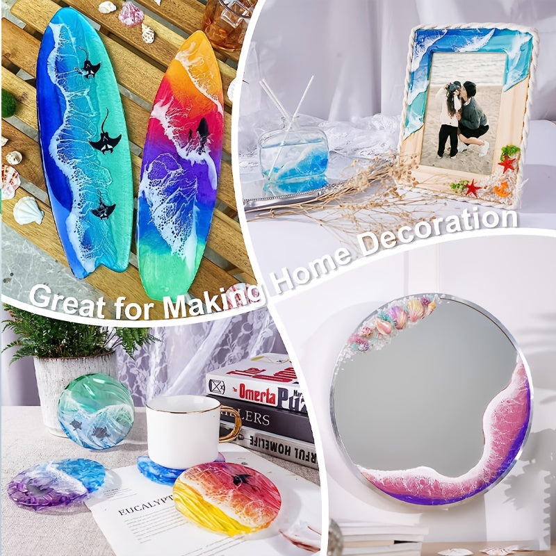 Ocean Wave Resin Paint Set with White, Sea Blue and Deep Blue Colors, Listed 1.69oz per Bottle and Oil-Based Pigment Reference for Compatible Decorative Resin Crafts