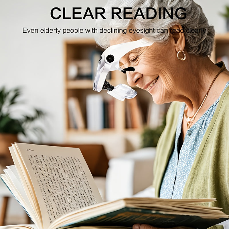 Hands-Free Lighted Magnifier with Five Interchangeable 1X to 3.5X Lenses and Adjustable Elastic Headband for Reading, Jewelry Making, Model Building and Electronics Projects