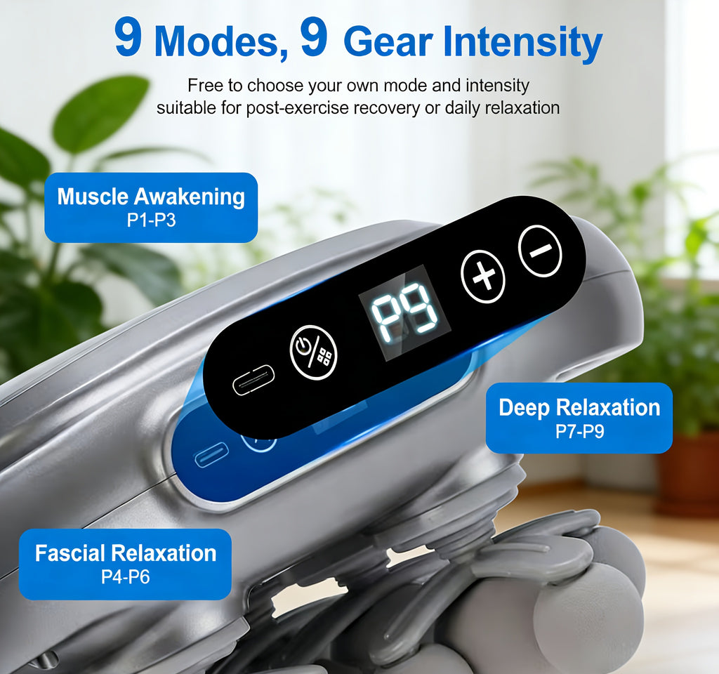 Nine-Mode Muscle Massager with Listed 42-Head Design, Black Gray Fascia Massage Device for Adult Personal Care and At-Home Relaxation Gift Ideas