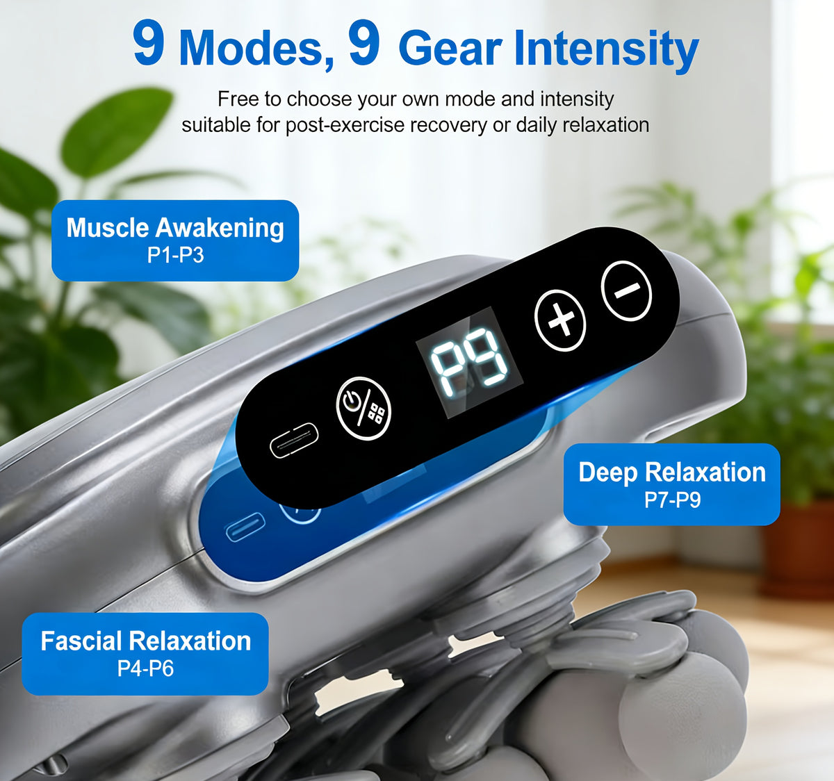 Nine-Mode Muscle Massager with Listed 42-Head Design, Black Gray Fascia Massage Device for Adult Personal Care and At-Home Relaxation Gift Ideas