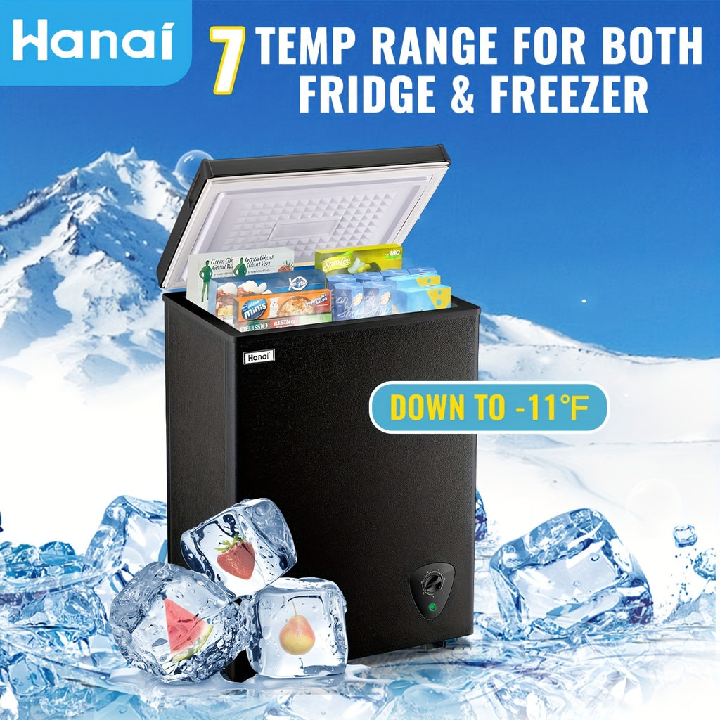 Compact Chest Freezer by WANAI with Seven Temperature Settings, Removable Basket and Top-Opening Hinged Door, WA-Black or WA-White Options for Home Storage