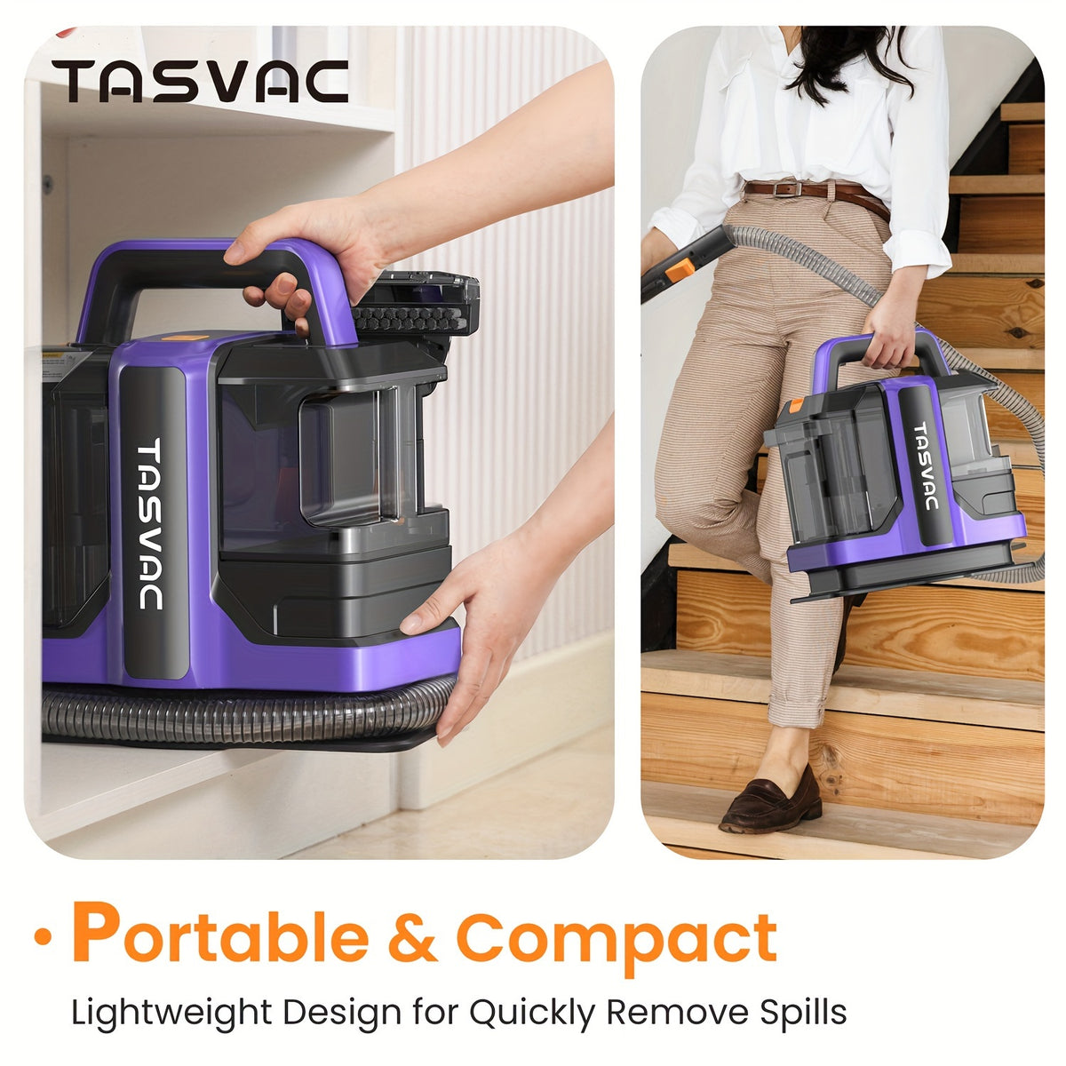 Pet Stain Carpet Cleaner with 20,000Pa Suction, Portable Spot and Stain Remover Machine with 2 Brushes, Cleaning Formula and Long Hose for Carpet, Upholstery, Couch, Stairs and Car Seats, Purple