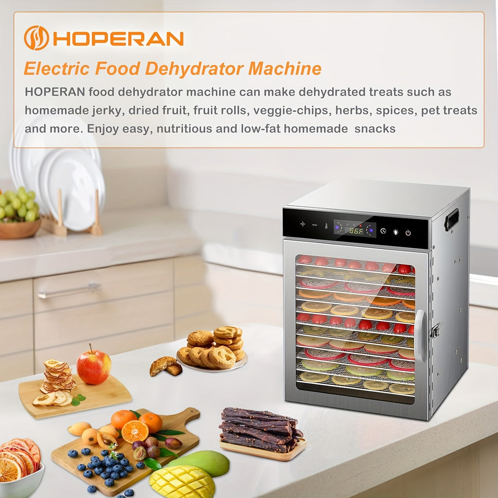 12-Tray Food Dehydrator, 800W Stainless Steel Food Dryer with 24-Hour Digital Timer and Adjustable Temperature for Fruit, Herbs, Vegetables and Jerky