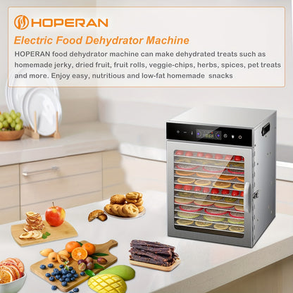 12-Tray Food Dehydrator, 800W Stainless Steel Food Dryer with 24-Hour Digital Timer and Adjustable Temperature for Fruit, Herbs, Vegetables and Jerky