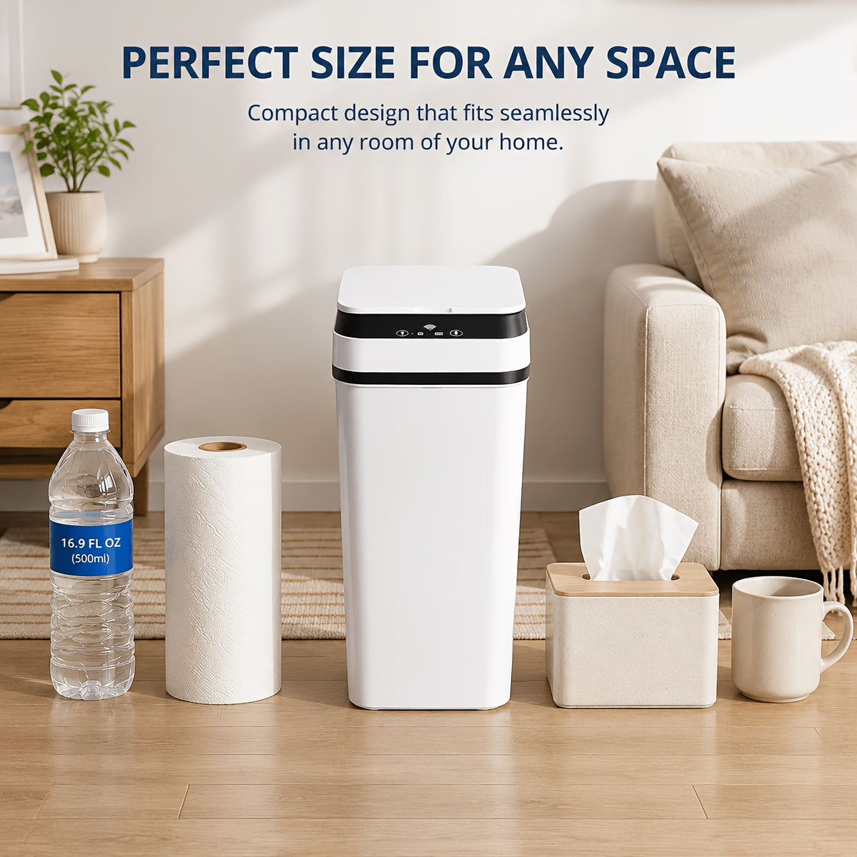 1/2 Pack Small Touchless Motion Sensor Trash Can With Lid, 2.4 Gallon Automatic Garbage Bin, Multi-use For Bathroom Kitchen Office Bedroom